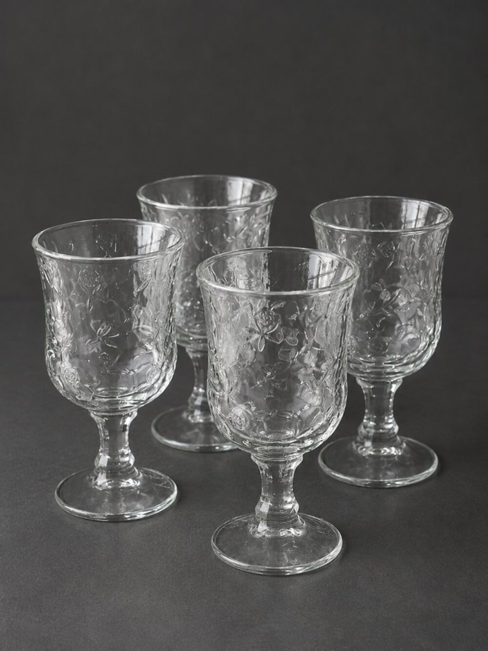 Anchor Hocking Savannah VTG Clear Water Goblets 7 1/4” Set of 4 Floral Glasses